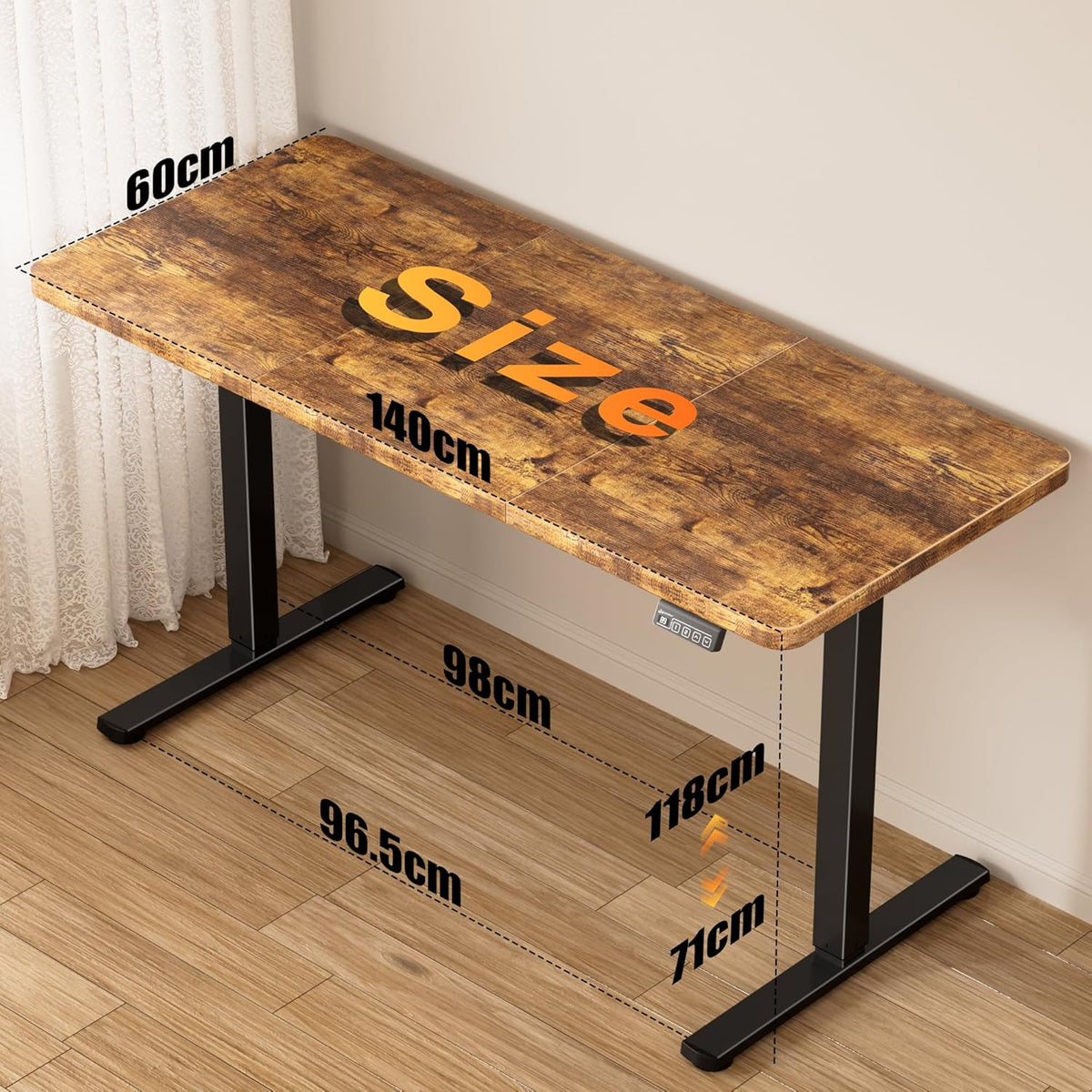 ERGOMAKER Height Adjustable Desk, 140 x 60 cm, Desk, Height Adjustable, Electric with Memory Function, Ergonomic Table, Height Adjustable, Brown - QUORE