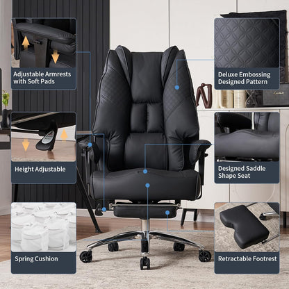 Bureaustoel – Kantoorstoel – Directiestoel – Werkstoel – Gamingstoel – XXL Zitting 57,5 cm – Ergonomische Hoge Rugleuning met Lendesteun
