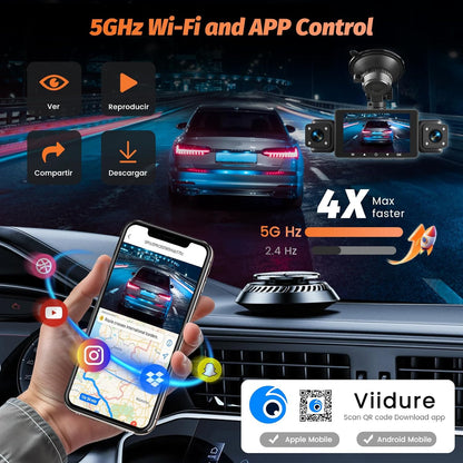 Roinvou 4K+1080P Dash CAM Auto, 5GHz WiFi Dashcam met SD-kaart 64GB, Autobewakingscamera met 3″ IPS-scherm, 170° groothoek, lusopname, G-sensor, nachtzicht
