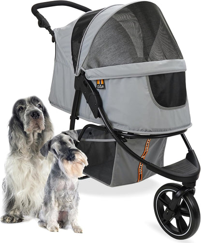 COOPER Hondenwagen en huisdierbuggy tot 32 kg, met opbergmand voor boodschappen, eenvoudig opvouwbaar, 3-voudig in hoogte verstelbaar, reflecterend en modern design, grijs