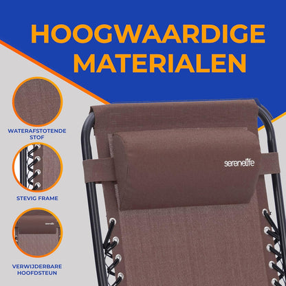 Serenelife Ligstoel, Set van 2 Ligstoelen - Verstelbare Tuinligstoelen met Zijtafel, Bekerhouders, Afneembare Kussens - Opvouwbare en Draagbare Loungestoelen voor Terras, Tuin, Strand