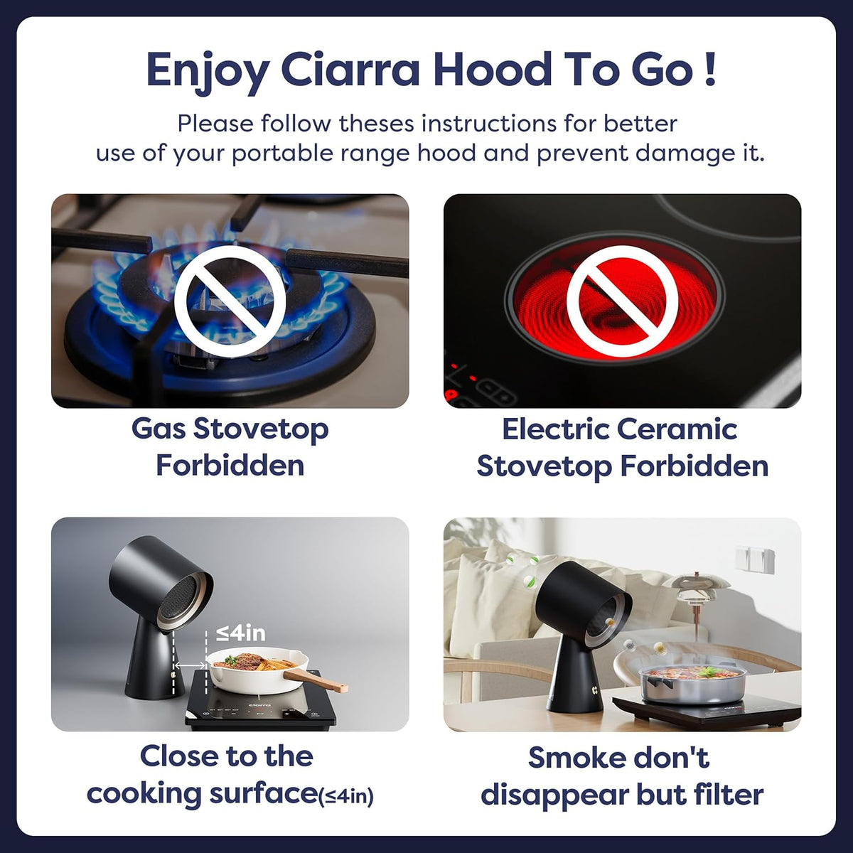 CIARRA CBPHP01 Mini-afzuigkap HOOD TO GO draagbare tafelafzuigkap, mobiele desktop, afzuigkap voor steak, grillen, BBQ, camping, camper, keuken, reizen, Rosa - QUORE