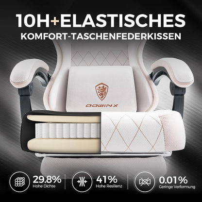 Gamingstoel – Bureaustoel – Office Chair – Gamerstoel – Ergonomische Stoel – Pocketveer Zitting – Verstelbare Rugleuning en Voetensteun – Beige
