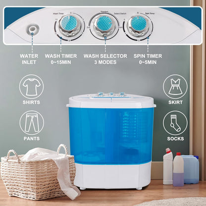Wasmachine Compact – Mini Wasmachine – Draagbare Wasmachine – Toplader – Dubbele Wasmachine – 4,5 kg Capaciteit – Met Centrifuge & 2m Aansluitslang