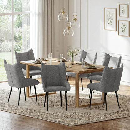 Lichtgrijze eetkamerstoel zonder armleuningen, moderne stoel van linnen-polyester-mix met verstelbare poten, ergonomisch zitcomfort voor woonkamer, kantoor of slaapkamer, 1-delige set