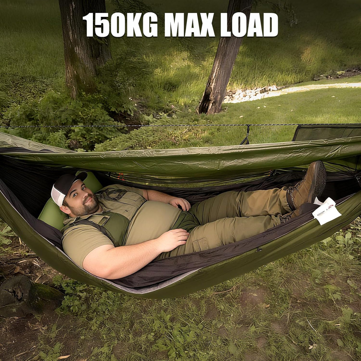 Night Cat Hammock with Mosquito Net: Design One Piece Hammock with Tarp Lightweight Portable for 1 Person Camping Hiking Green