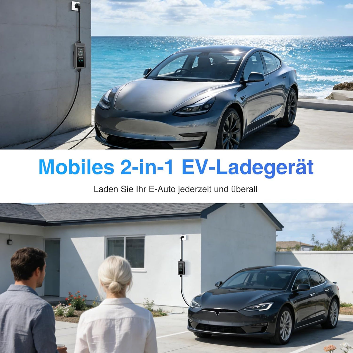 Type 2 EV-lader – Elektrische Autolader – EV Oplader – Type 2 Laadkabel – Draagbare EV Charger – Instelbare Stroom 6-16A – 3,68 kW Vermogen – 6 Meter Kabellengte