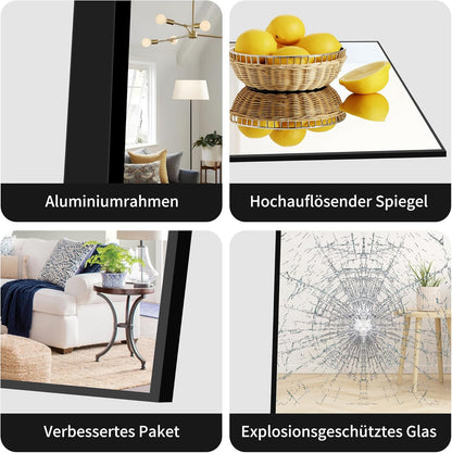 WOLIBEER Volledige spiegel, 165 x 60 cm, wand- en staande spiegel met aluminium frame, zwart, rechthoekige full-body spiegel voor hal, fitness, slaapkamer