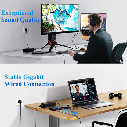 WAVLINK 12-in-1 USB-C docking station, 100 W Power Delivery, 2DP+HDMI, 4 USB-A, 2 10 Gps USB-C Gigabit Ethernet, Triple Display Laptop Dock