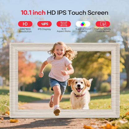 Digitale fotolijst – Digitale lijst – Fotodisplay – Wifi-fotolijst – Berkenhouten fotolijst – 10,1 Inch – 32 GB Opslag