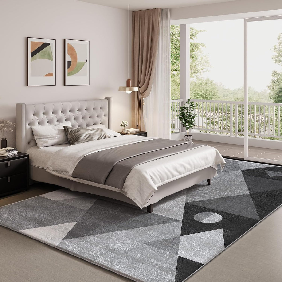 HOMFINE wasbare woonkamer korte flens tapijt-fluffy niet-slip modern tapijt, slaapkamer en eetkamer, zacht sponsmateriaal, ultrasoft en duurzaam, geometrisch abstract patroon, 160x230 cm Grijs