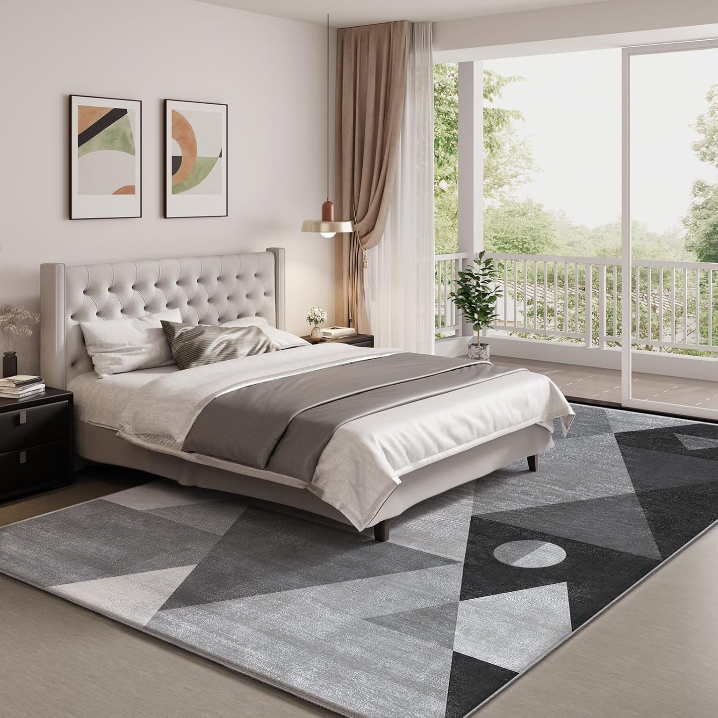 HOMFINE wasbare woonkamer korte flens tapijt-fluffy niet-slip modern tapijt, slaapkamer en eetkamer, zacht sponsmateriaal, ultrasoft en duurzaam, geometrisch abstract patroon, Grijs 200x300 cm