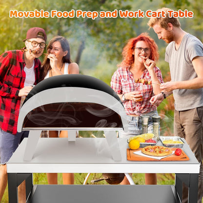 GFTIME Pizza tafelwagen voor Ooni, Ninja Woodfire, Blackstone Griddle, Weber Q, grote rollende keukeneiland-multifunctionele wagen, outdoor grillstandaard, roestvrij staal, grilltafel, grillwagen met