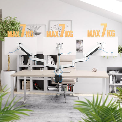 RICOO Triple Monitor houder tafel gasveer voor 15-29 inch, ergonomisch, VESA tafelhouder, monitorarm TS9911, monitorhouder 3 monitorarm beeldschermhouder