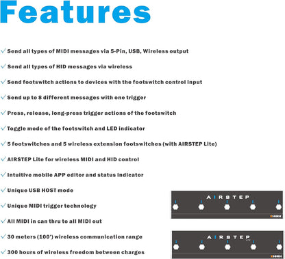 Voetcontroller – Multi-Voetschakelaar – MIDI Voetschakelaar – Footswitch – Handsfree Controller – Combo Set Met 10 Voetschakelaars – MIDI, USB, Bluetooth En HID – 2 Expressie-Ingangen