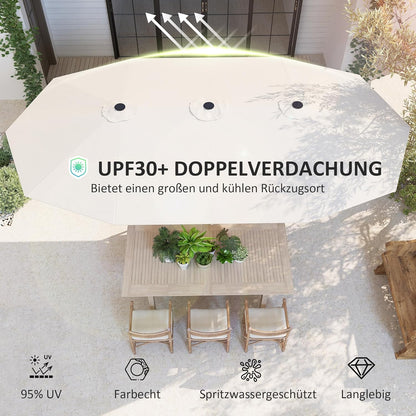 Outsunny Double Umbrella, 437 x 260 cm, UV Protection, Steel Parasol with Hand Crank, Oval Balcony Screen, Beach Screen, Windproof, Stable Market Umbrella, Crank Umbrella for Beach, Balcony,