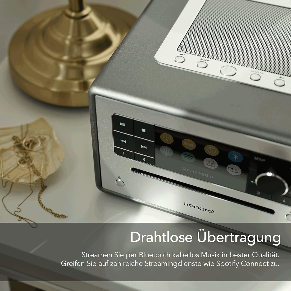 sonoro Elite internetradio met cd-speler (FM, DAB Plus, Podcasts, Spotify, Amazon Music, Deezer), mat grafiet