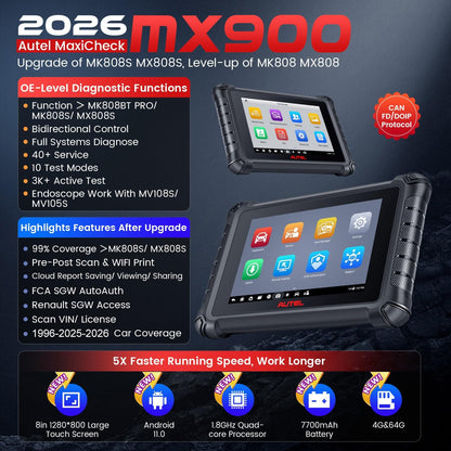 Autel MaxiCheck MX900 Scanner, 2025 Bidirectional Scan Tool with 3000+ Active Test, DoIP&CAN FD, 40+ Service, EU Ver. of MaxiCOM MK900 MK900BT, Up of MK808BT MK808S MX808S, All-Sys Diagnose, 11OS