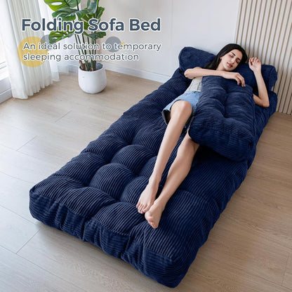MAXYOYO Folding Sofa Bed, Convertible Sleeping Chair with Pillow, Mattress with Back Support, Portable Chair Bed, Comfortable Lounge, for Living Room, Bedroom, Navy Blue