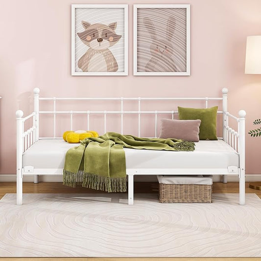 Metalen Daybed – Sofa Bed – Eenpersoonsbed – Bedframe – Tienerbed – Wit – Stevig Stalen Frame – Opbergruimte Onder Bed 32 cm