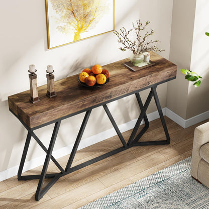 Tribesigns Console Table, 140 cm, Farmhouse Coffee Table, Wooden Entrance Table with Unique Metal Base, Small Exhibition Table, Foyer Table, Industrial Hall Table for Hallway, Living Room, Entrance