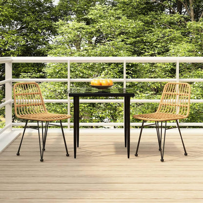 Tidyard 3-delige set, eetkamer, tuin, outdoor, polyrotan, bruin, staal, glas, set van glas en 2 eetkamerstoelen voor de tuin, buiten, tafel en stoelen voor buiten, terras - QUORE