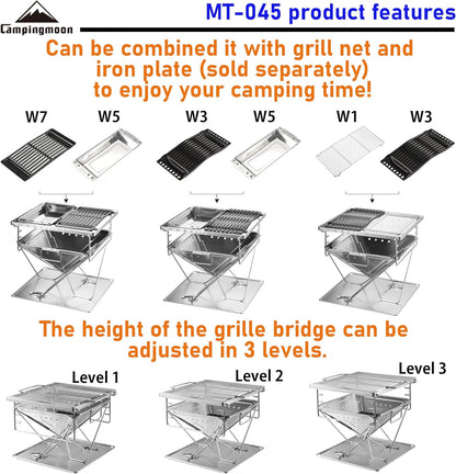 Campingmoon BBQ Grill Vuurkorf Opvouwbaar RVS - Large MT-045