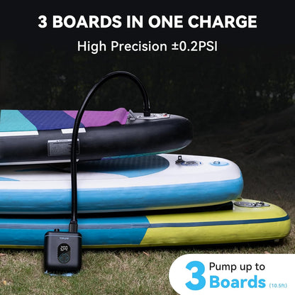20PSI TPS260 Elektrische SUP-pomp, oplaadbaar, auto-off, 2-traps opblazen/leegloop, 12 V DC & type C voor paddle-board, kajak, vleugels, vliegers, tent, tent
