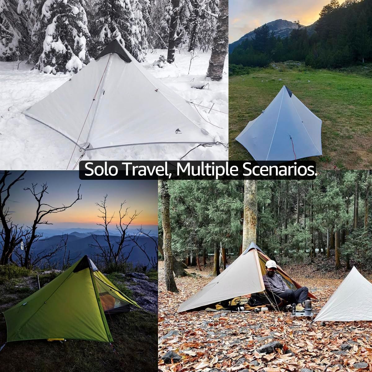 3F Lanshan1 Ultralichte tent 3/4 seizoenen draagbare backpacktent voor 1 persoon 15D siliconen gecoat waterdicht poleless dubbellaagse tent voor kamperen, klimmen, wandelen