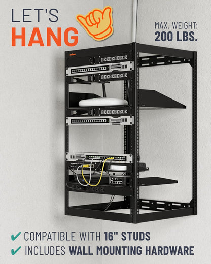 Open Frame Rack 20U – Serverrack – Netwerkrek – AV-rack – 19-Inch Rack – Open Ontwerp Voor Optimale Luchtstroom – Wandmonteerbaar Met 2 Geventileerde Planken