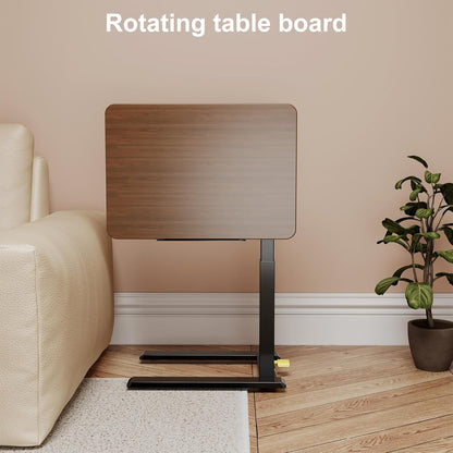 ETHU In hoogte verstelbare bijzettafel met wieltjes, overbedtafel en bureau met kantelbaar tafelblad (50-75 cm), compact met veiligheidsrand, voor ziekenhuis, thuiskantoor, notenhout
