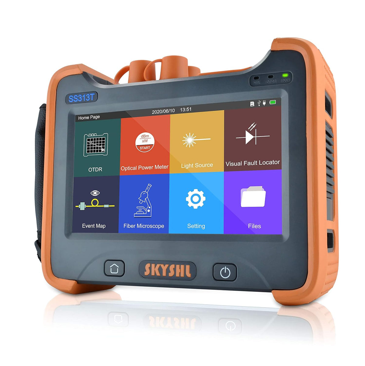 1310nm/32dB en 1550nm/30dB SM OTDR Singlemode Glasvezel Tester Met OPM+OLS+VFL+Evenementenkaart+7-inch Touchscreen Optische Reflectometer voor APC&UPC SC+ST+FC+LC Connector-SS313T-2A1