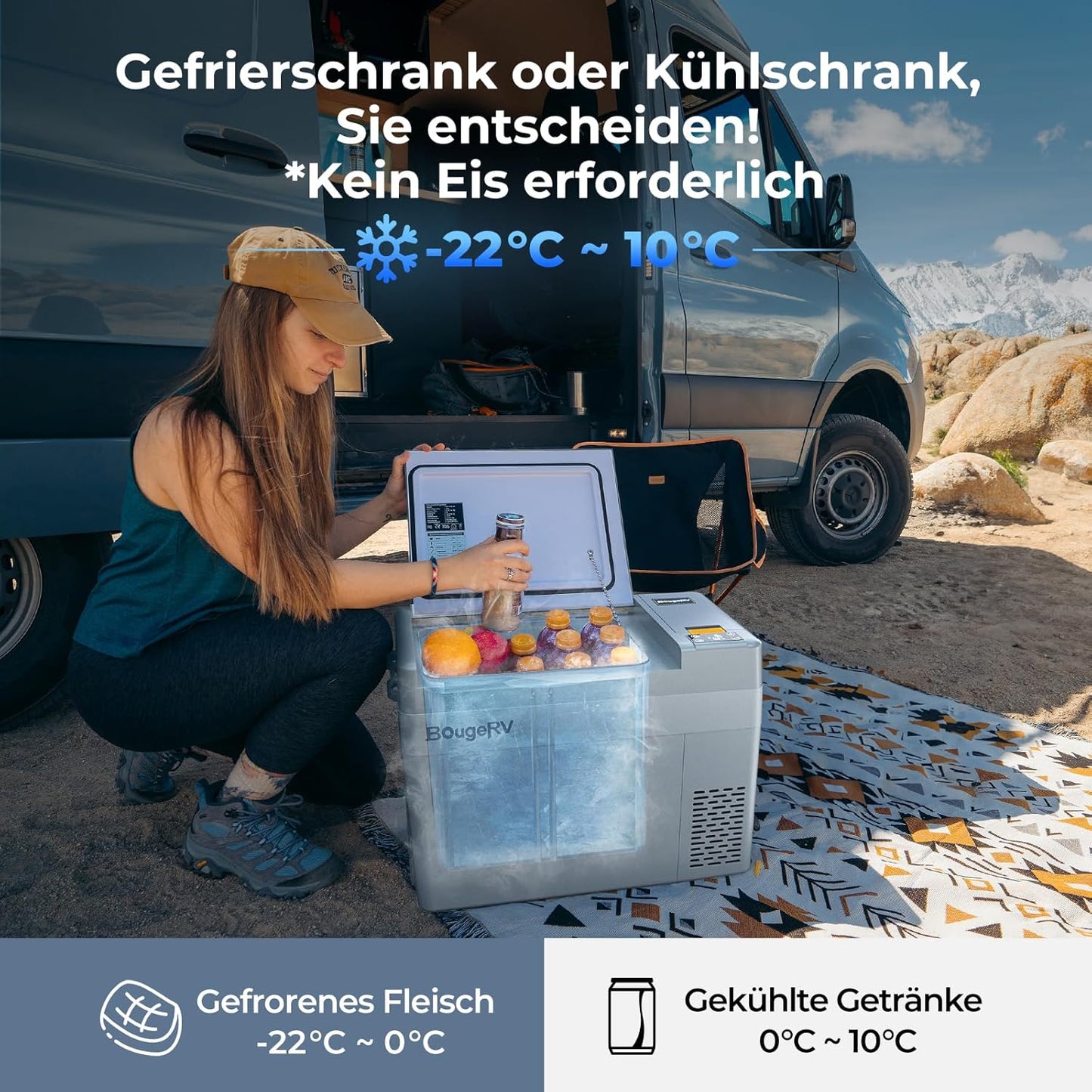 BougeRV CRPRO Compressor koelbox 12 V, 29 liter auto koelbox (-20 °C ~ 10 °C), 12/24 V DC & 110-240 V AC draagbare auto koelkast, 12 V koelkast, voor auto, camping, reizen, grijs