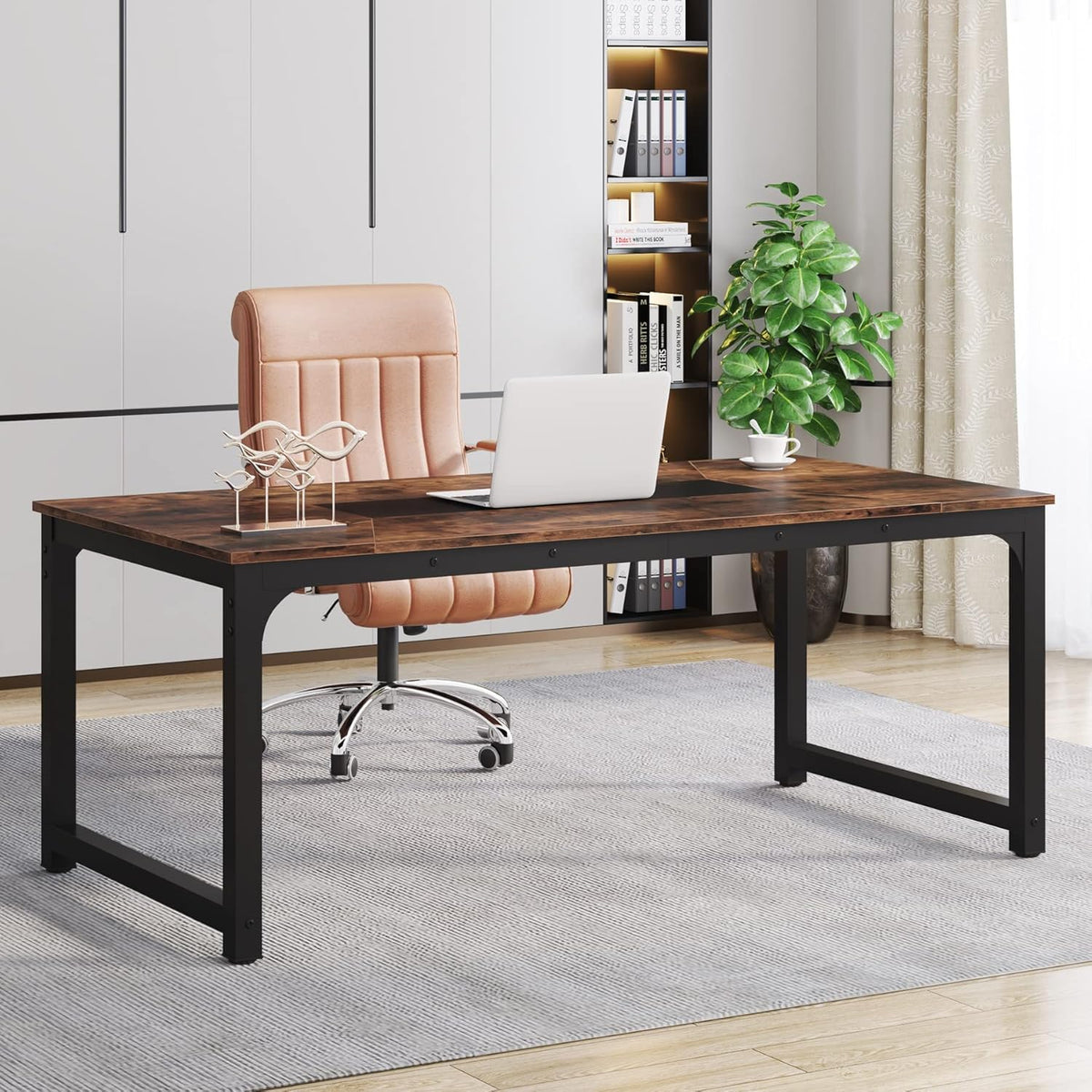 Tribesigns Desk, Computer Table, 180 x 90 x 77 cm, PC Table, Desk Table, Work Table, Dining Table, Office Furniture, Computer Table, Conference Table for Home Office, Home, Desk, Rustic Brown
