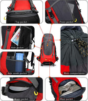 Wandelrugzak - Kampeertas - Trekking rugzak - Camping Essentials Tas - 70L - Lichtgewicht - Waterdichte - Nylon - Rood