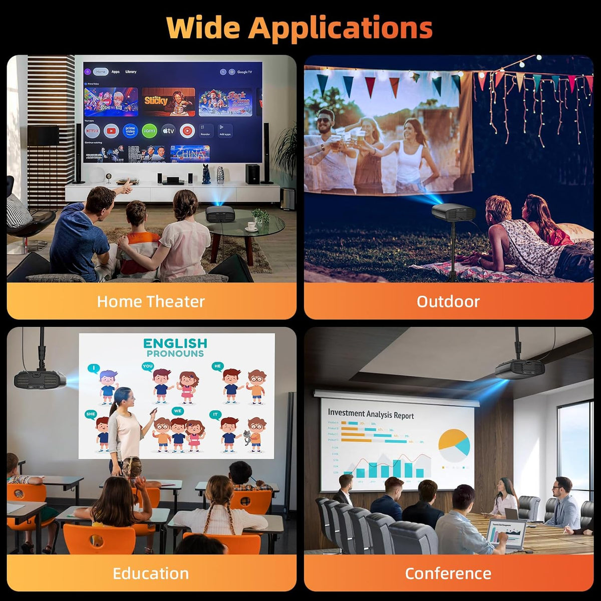 Bettdow 4K beamer [Android 9.0 & Google TV], 1080P volledig verzegeld, autofocus/trapeziumcorrectie, videoprojector ondersteunt Google Voice Assistant & Dolby Audio, zwart