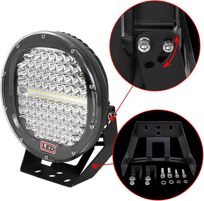 PICAA LED Werklamp 12V 24V, 294W 9inch ronde offroad Spot led-koplamp Zwart,Waterbestendig LED-werklamp, voor Auto Vrachtwagen Boot SUV ATV 4WD Offroad motorfiets
