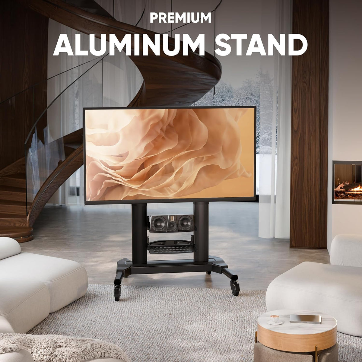 ONKRON Tv-standaard, rolbaar voor 40-80 inch tv's tot 55,5 kg, televisiestandaard, in hoogte verstelbaar, van aluminium, max 700 x 400 VESA-standaard, televisiewagen, rolwagen/tv-wagen met wielen,