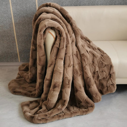 Faux Fur deken Imitatie, Luxe deken van imitatiebont, Luxe Decoratief Bont Throws, Shaggy Throw Zachte deken, imitatie nertsen deken, bank deken, zachte deken-Brown||180×150cm
