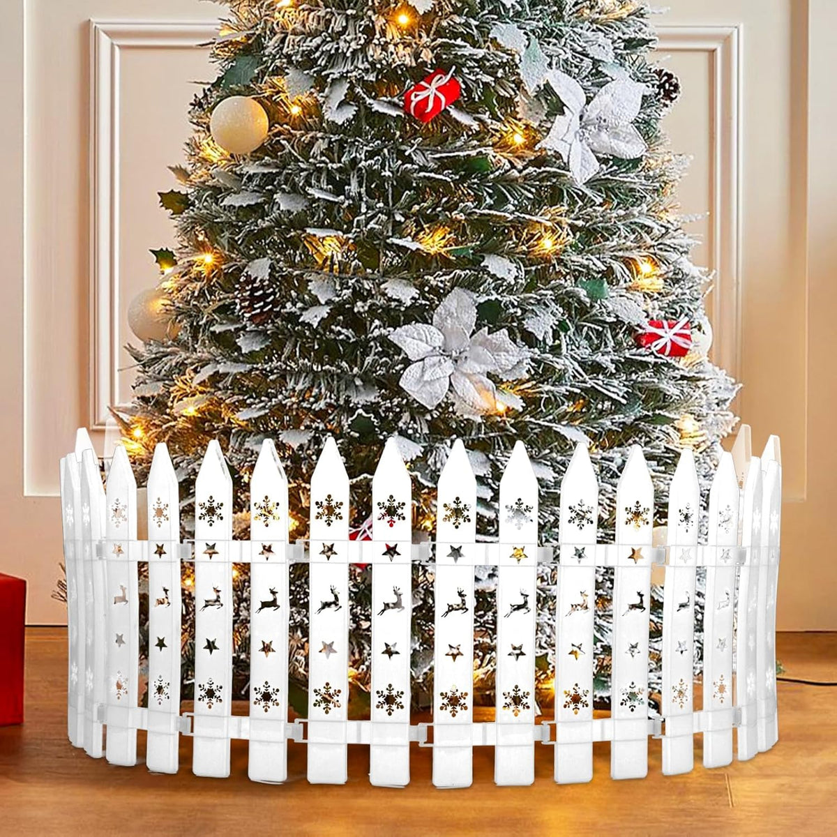 24 stuks kerstboomhek, 12 x 29,5 cm, wit, kunststof lattenhek, decoratie voor Kerstmis, bruiloft, feest, tuinhuis