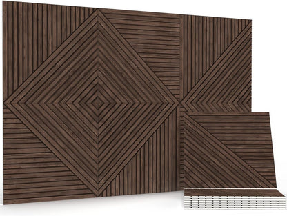 Akoestische panelen – Geluidsabsorberende wandpanelen – Geluiddempende panelen – Akoestische wandpanelen – Decoratieve wandpanelen – Donker walnoot – Zelfklevend – 6 Stuks 60 X 60 X 1 Cm