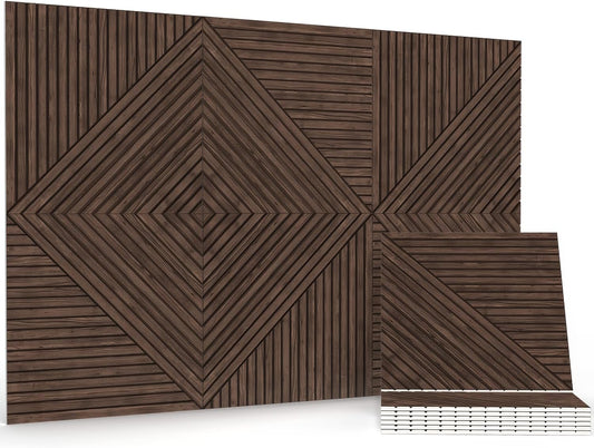 Akoestische panelen – Geluidsabsorberende wandpanelen – Geluiddempende panelen – Akoestische wandpanelen – Decoratieve wandpanelen – Donker walnoot – Zelfklevend – 6 Stuks 60 X 60 X 1 Cm