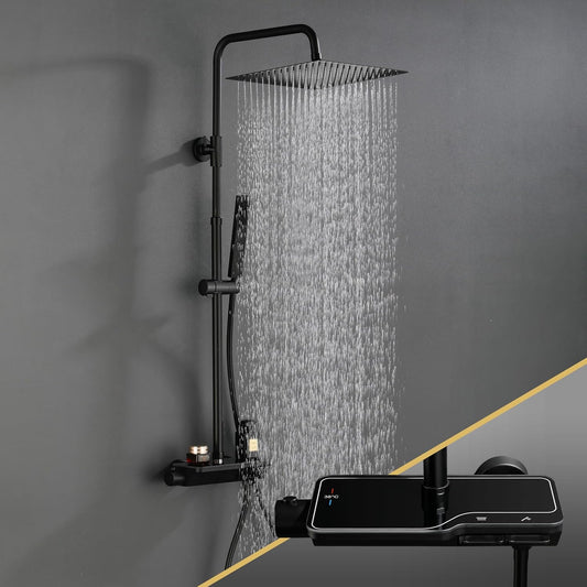 Douchekraan – Douchemengkraan – Douchethermostaat – Doucheset – Thermostaatkraan – Zwart – Roestvrij Staal 304 – Grote Regendouche 20x20 cm