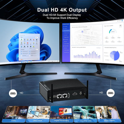 HISTTON Fanless Mini PC Industriële PC, Dual Core Core i5-8265U, DDR4 16GB RAM 512GB SSD, 2 RS232 COM, 2 LAN, 2 HD Dual Output, USB3.0, Dual WiFi, BT4.2, Mini Desktop PC, Windows 11 Pro Mini Computer