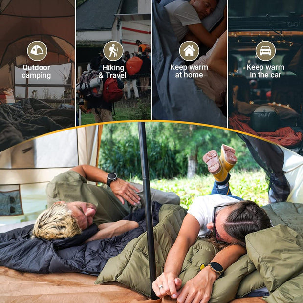 KingCamp Reisdeken, campingdeken, outdoordeken, superlicht, warm, winddicht, waterafstotend, compact, kleine verpakkingsmaat, 213 × 203 cm, olijfgroen