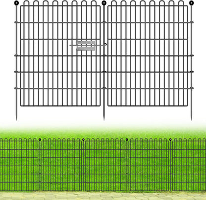 Tuinhek van metaal, 10 panelen (75 x 81 cm) met 11 bevestigingsstangen, rooster voor kennels, bodembegrenzing en vijverbescherming
