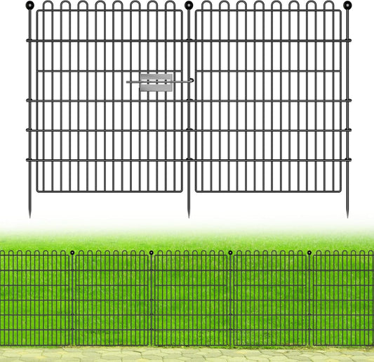 Tuinhek van metaal, 10 panelen (75 x 81 cm) met 11 bevestigingsstangen, rooster voor kennels, bodembegrenzing en vijverbescherming