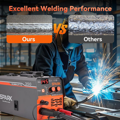 MIG350 lasapparaat met continue draad zonder gas, 120 A, 230 V, synergie elektrode 3-in-1 MIG/ARC/LIFT TIG IGBT inverter lasapparaat met draad 0,8 mm, lasmasker MIG