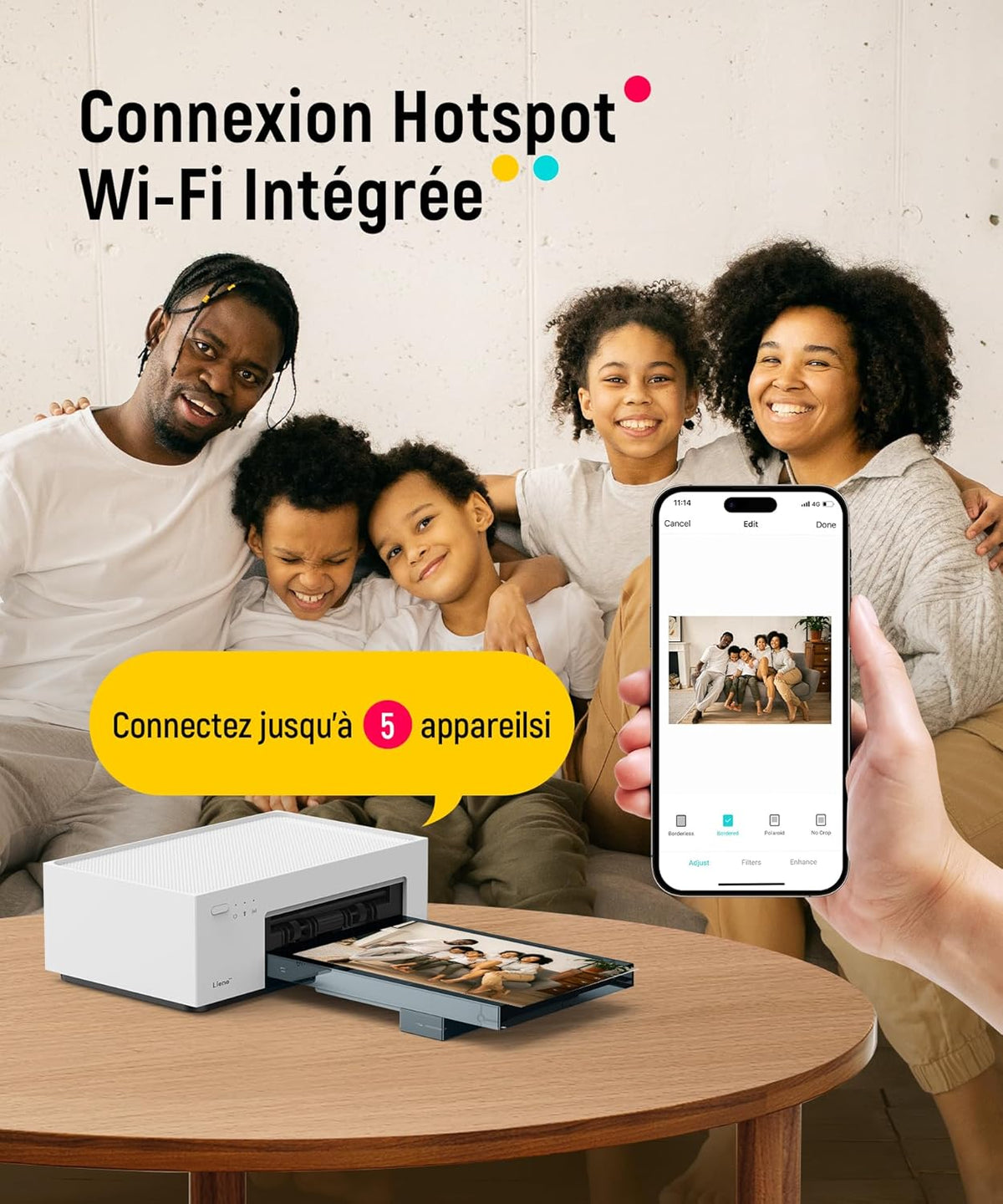 Liene Amber M100 WiFi Photo Printer with 20 Papers, 10 x 15 cm, Smartphone / PC, Premium Photo Printer, Portable Instant 300 DPI, Thermal Sublimation and Stable WiFi Connection - QUORE