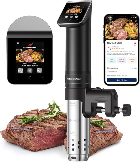 KitchenBoss Sous Vide Garer Stick WLAN: G330 Wifi precisiekooktoestel, nauwkeurige temperatuurinstelling tot 90 graden Celsius, IPX7 waterdicht, TFT, onderdompeling 360 graden circulatie met timer